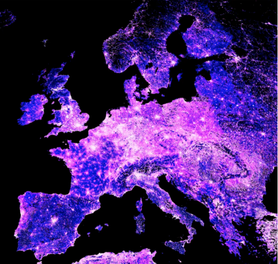 欧洲的人口分布图另一种色图（作者本人提供的图片）